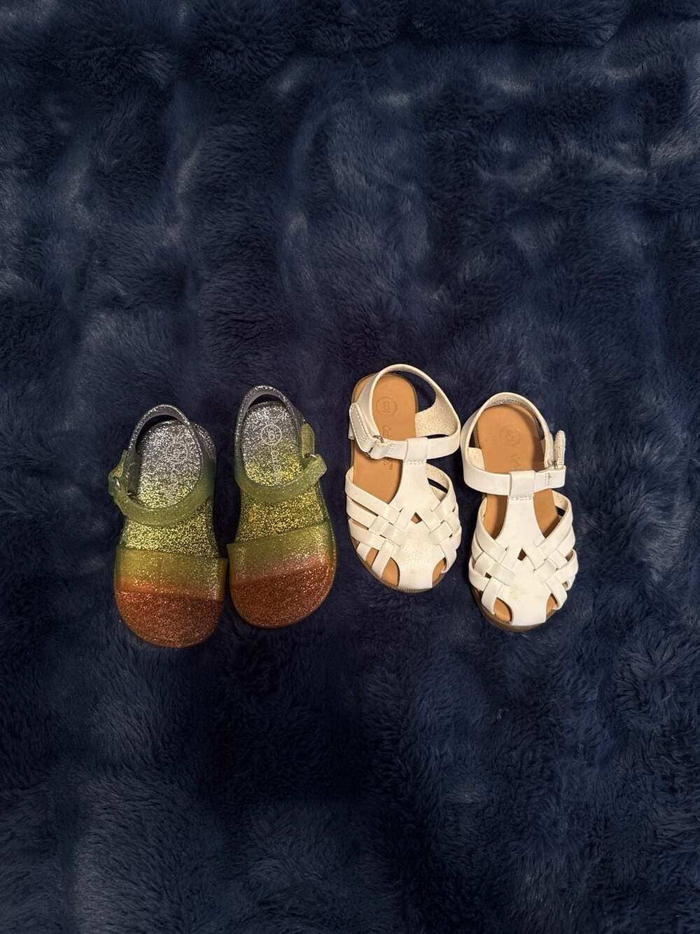 Cat & Jack Toddler Girl Sandal Bundle Size 6 Rainbow Glitter Jelly and White Fis